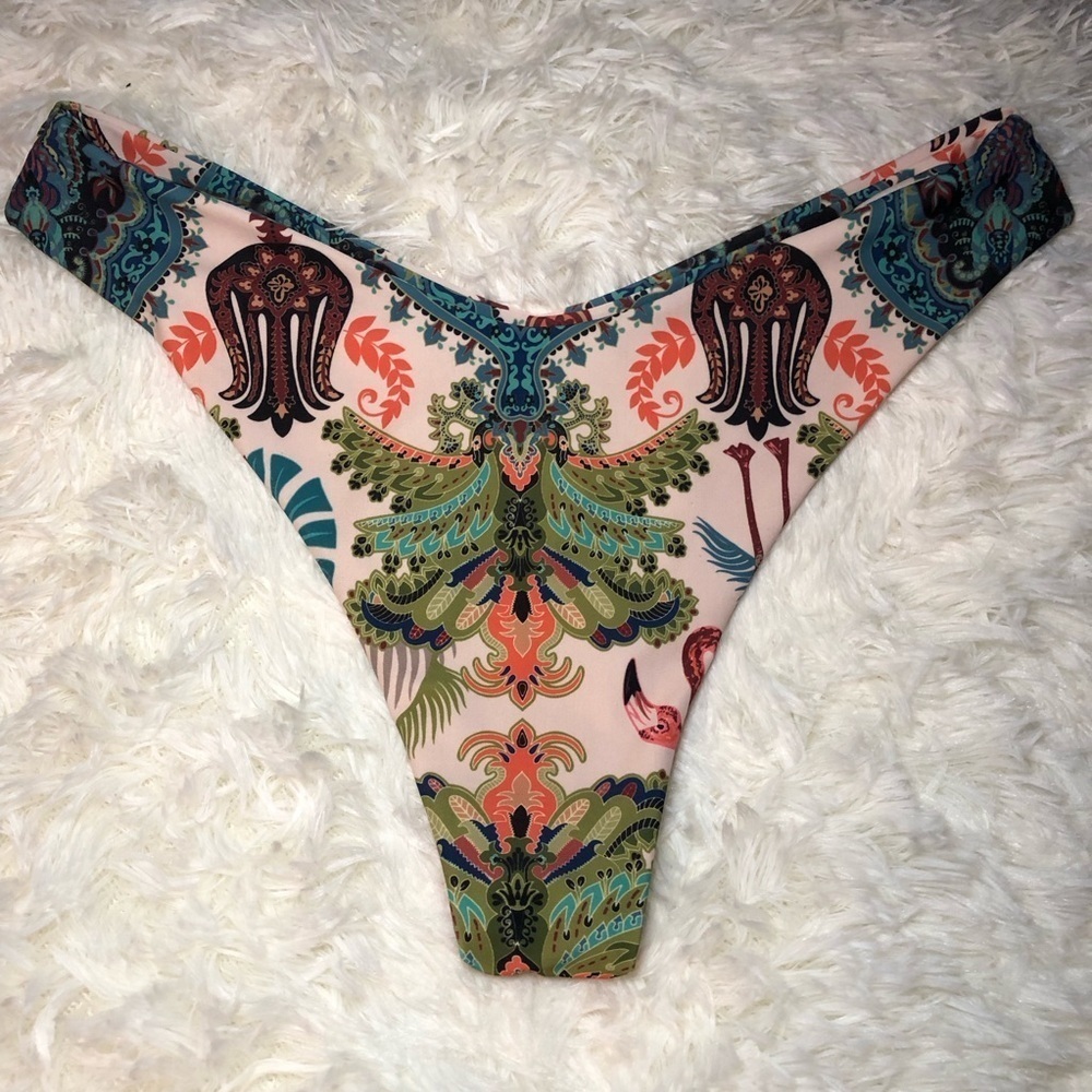 Green and Blue Tropical Bikini Bottom Size Medium Boho Sexy - Picture 5 of 9